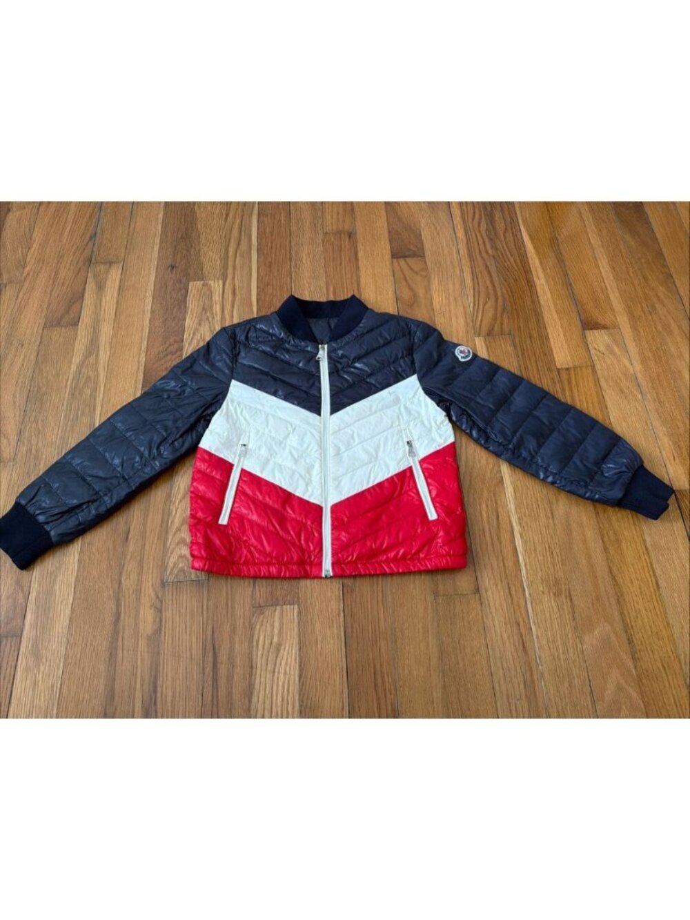 Moncler Kid's Boys Down Quilted Light Puffer Jacket Blue/White/Red Size 6 (Q11)